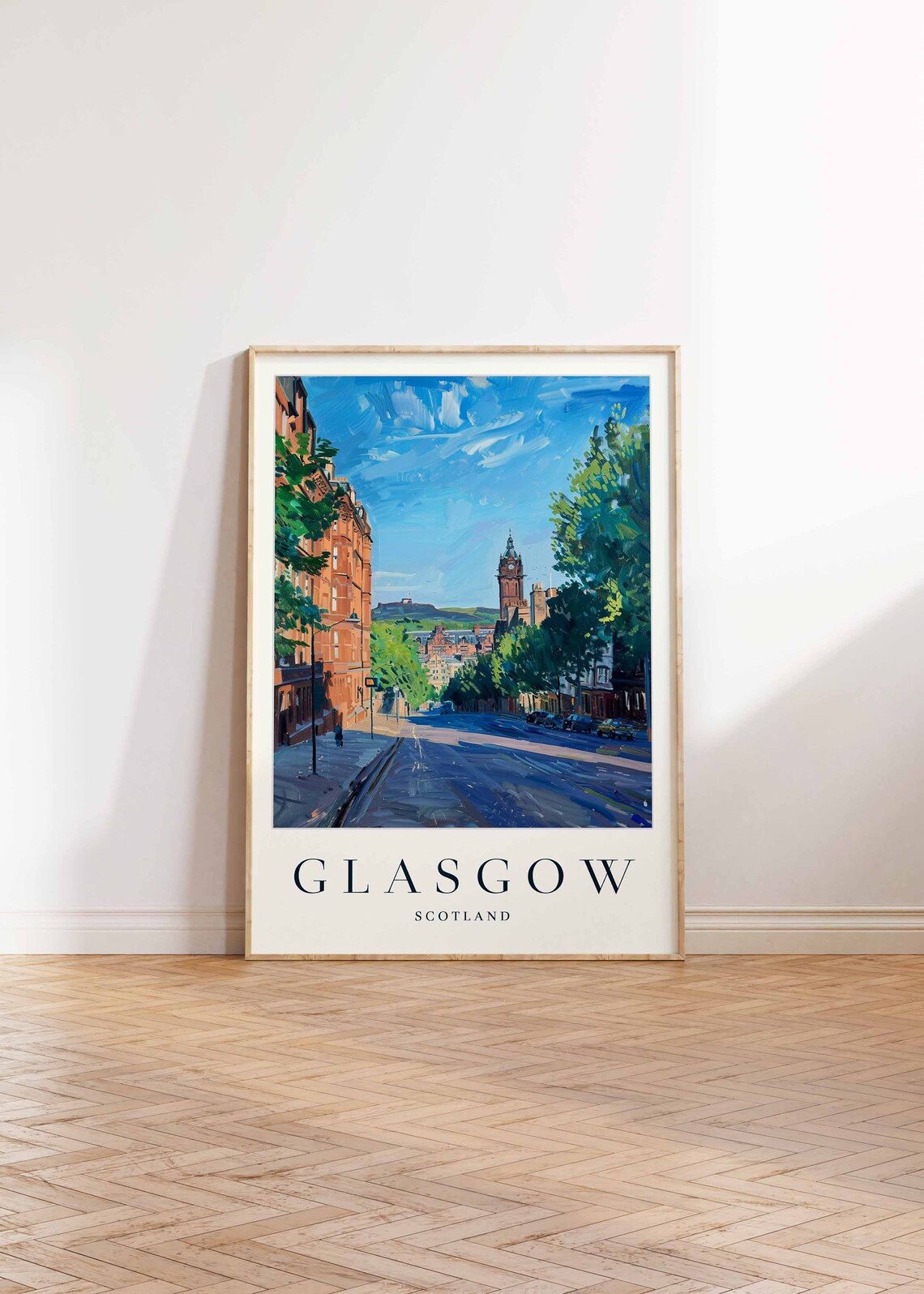 Glasgow Scotland Red Sandstone Street Clock Tower City Travel Poster - Image 2