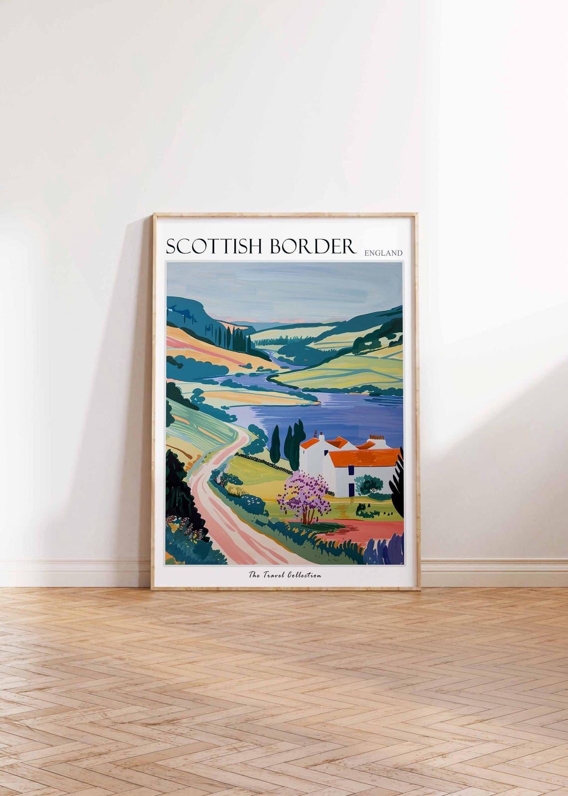 Scottish Borders Lakeside Farmhouse Pink Lane Country Poster - Image 2