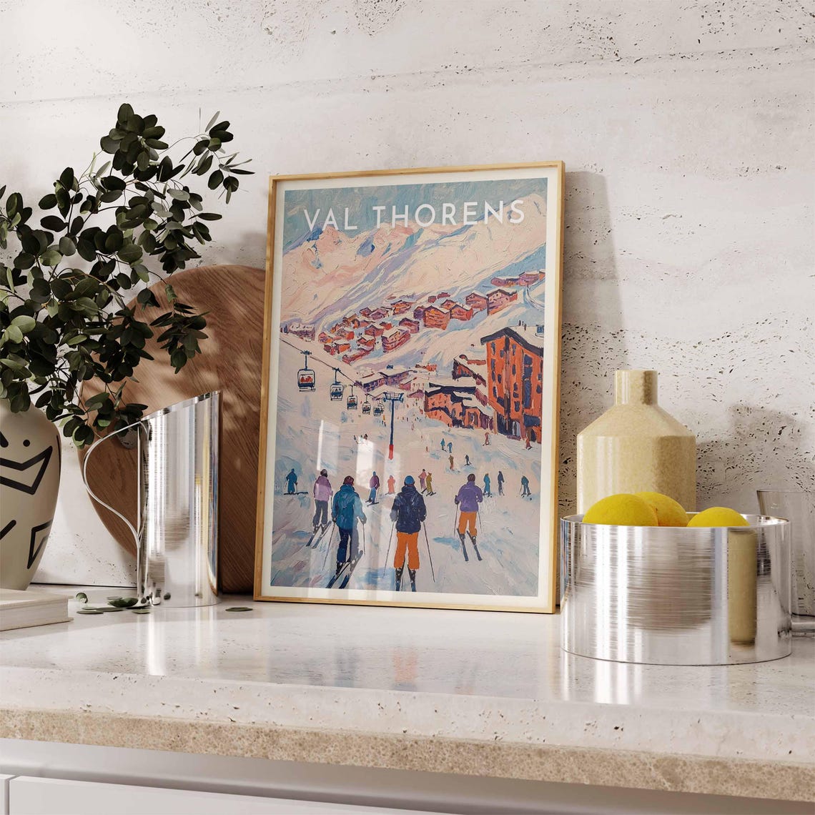 Val Thorens France Skiers Red Buildings Chairlift Slope Poster - Image 2