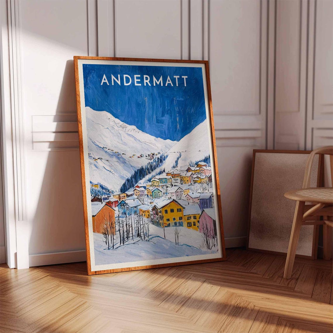 Andermatt Switzerland Expressionist Blue Sky Village Houses Poster - Image 2