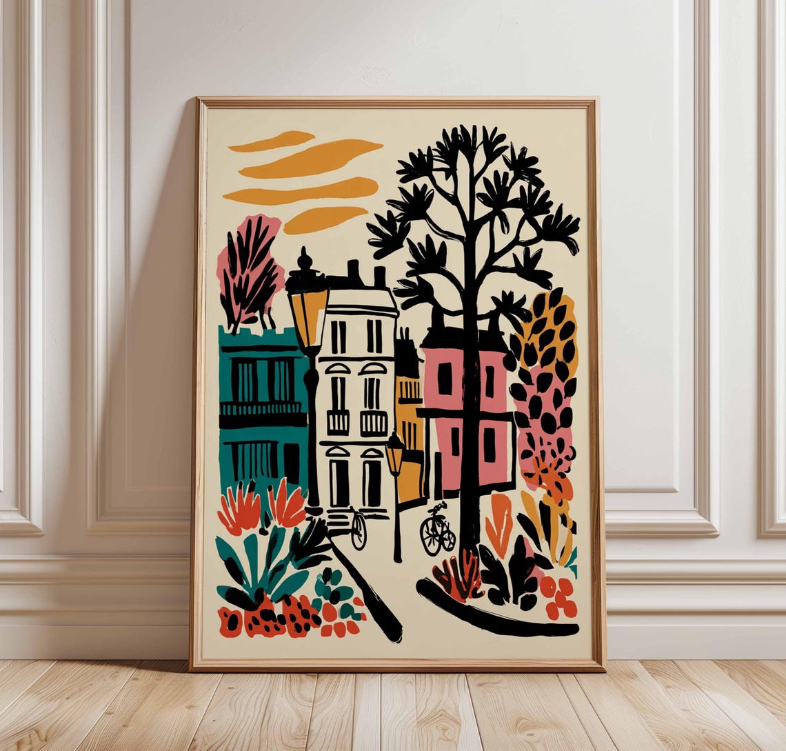 Colorful European City Street Illustrated Travel Style Poster