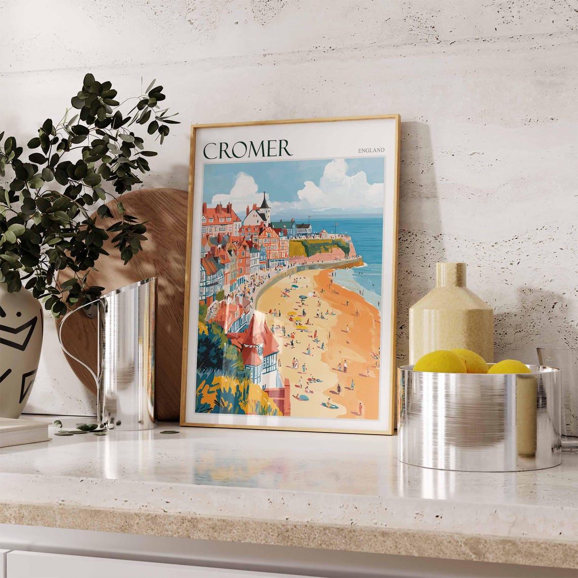 Cromer England Victorian Rooftops and Busy Beach Scene Poster - Image 2