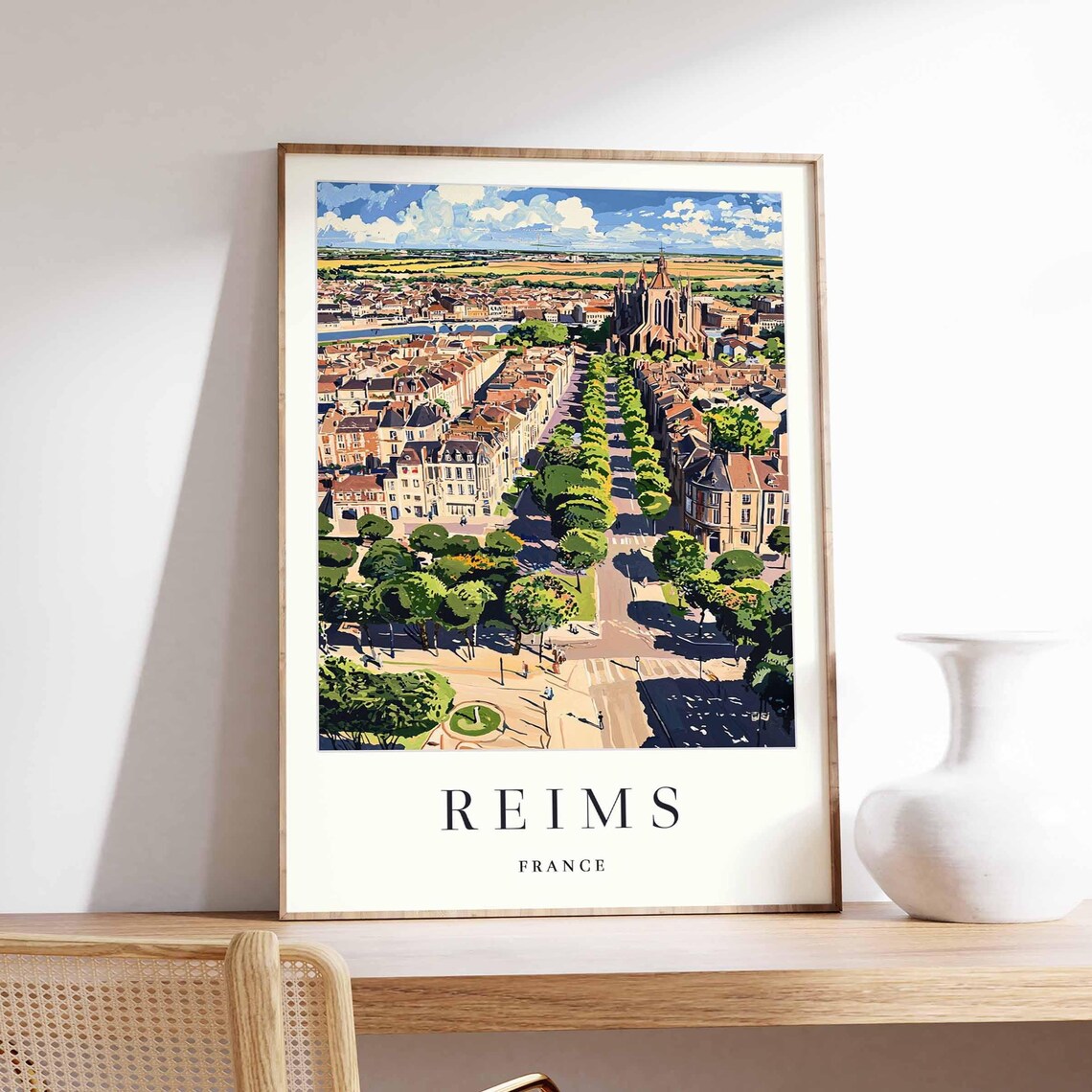 Reims France Aerial City Church Tree Lined Avenues Countryside Poster