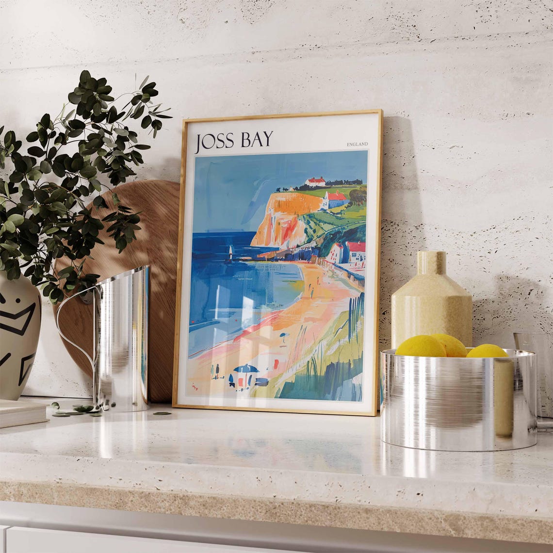 Joss Bay England Golden Cliffs Sandy Beach Sailboat Scene Poster - Image 2