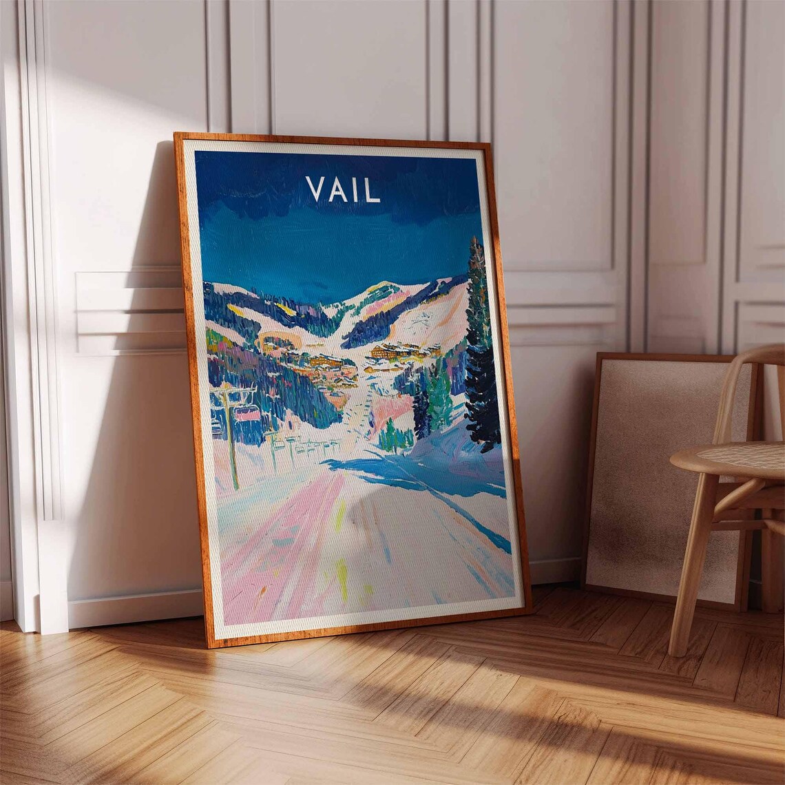Vail Colorado Night Ski Slopes Chairlift Cobalt Blue Art Poster - Image 3