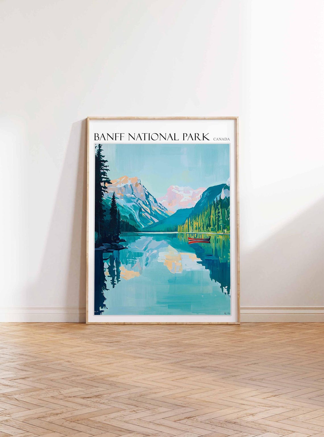 Banff National Park Canada Turquoise Lake Poster with Red Canoe - Image 2
