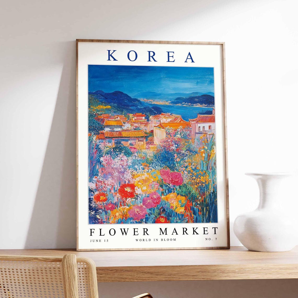 Korea Flower Market No 7 Temple Bay Night Blossoms Garden Poster