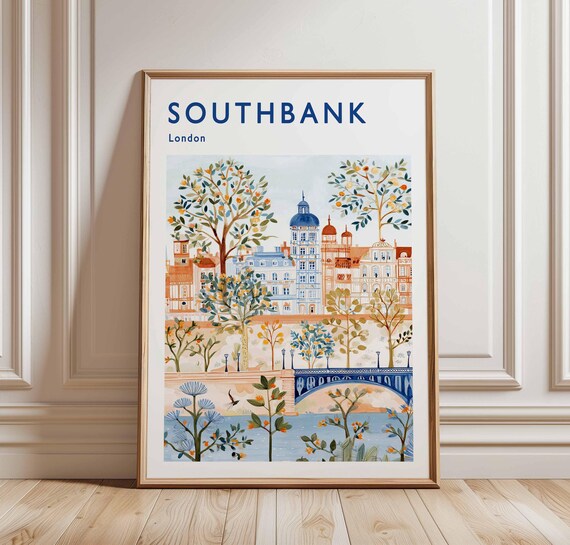 Southbank London Travel Poster Thames River Uk City Art