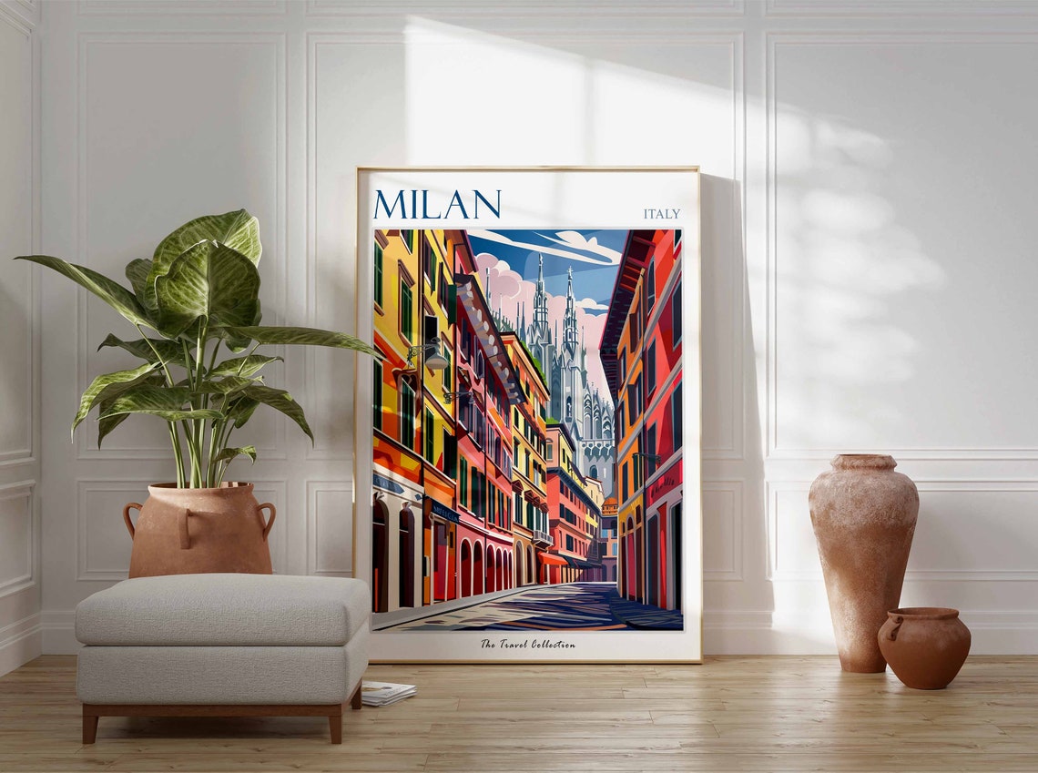 Milan Poster Milan Travel Print Italian Travel Poster Tropical Decor Botanical Print Milan Gift Italy Travelk Poster Italy Travel Art - Image 3