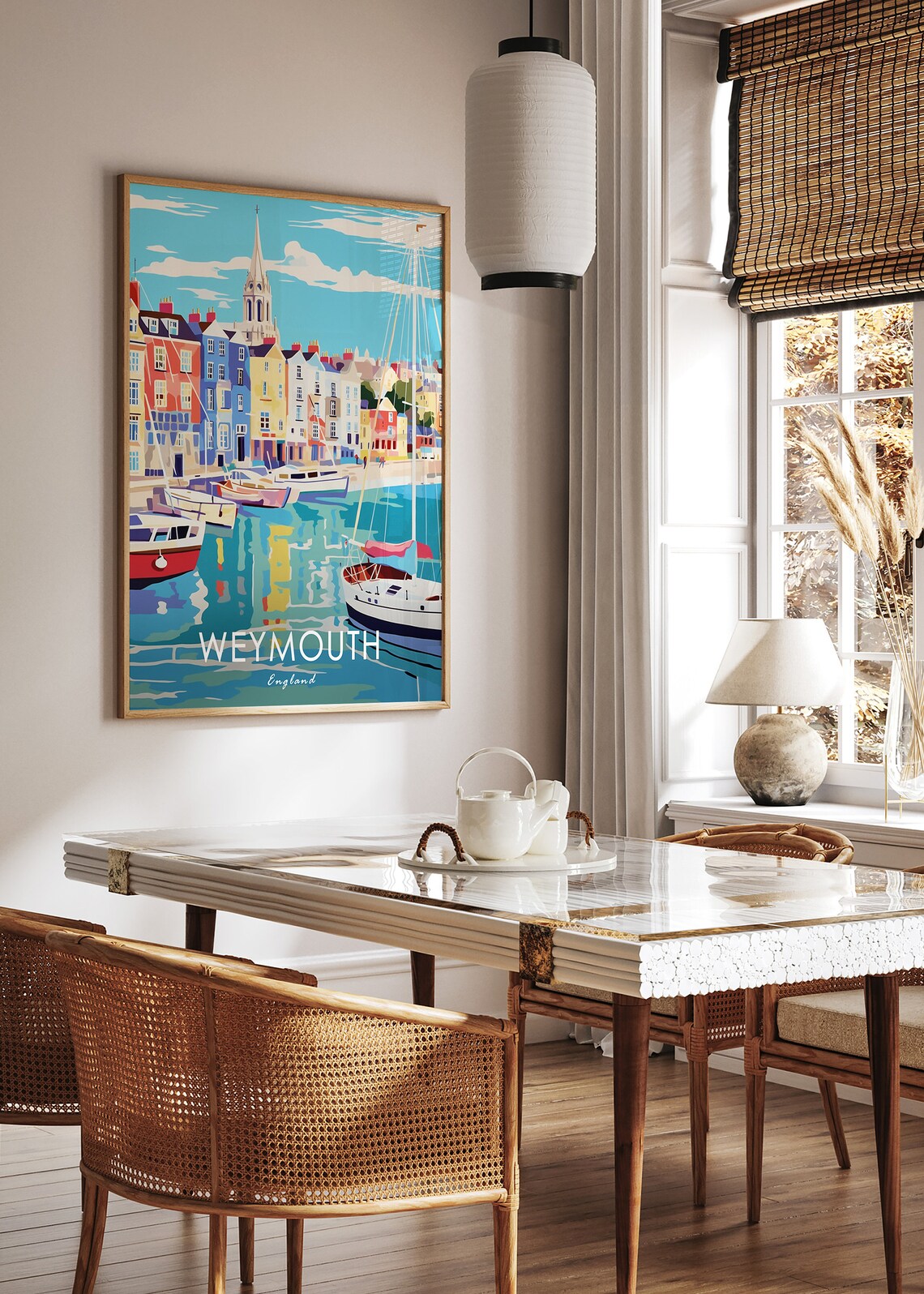 Weymouth England Travel Poster Colorful Harbor Boats And Church Spire - Image 3