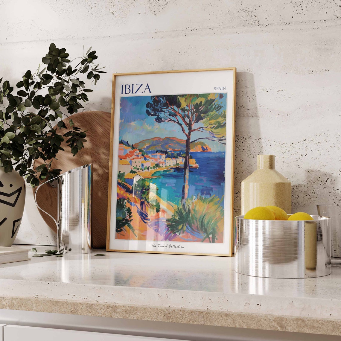 Ibiza Spain Coastal Town Bay Colorful Painterly Travel Poster - Image 2