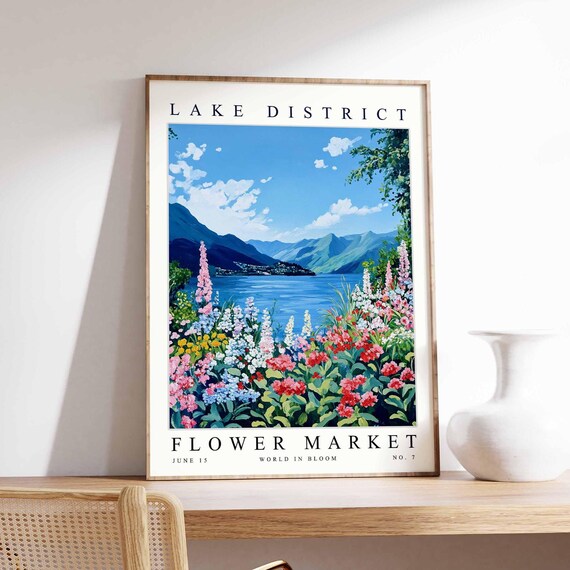 Lake District Flower Market Wildflower Lake Landscape Art Poster