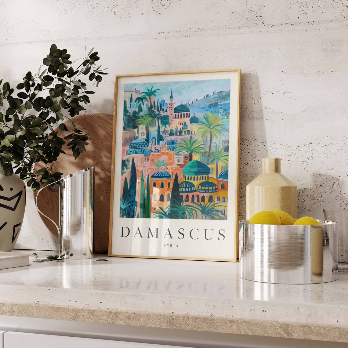 Damascus Syria Travel Poster Historic Domes Minarets And Palm Trees - Image 3