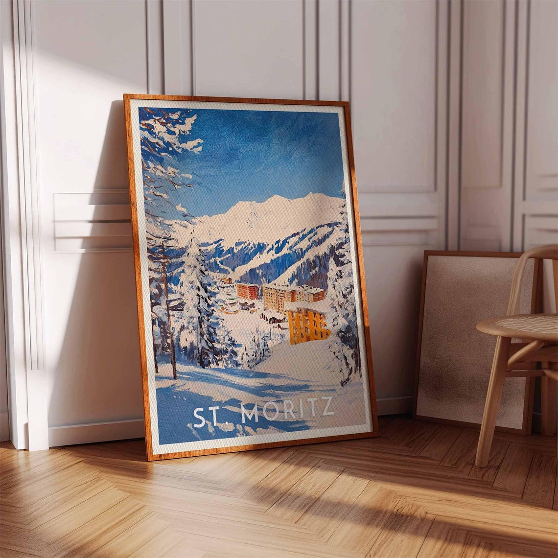 St. Moritz Switzerland Impasto Blue Peaks Grand Hotels Poster - Image 3