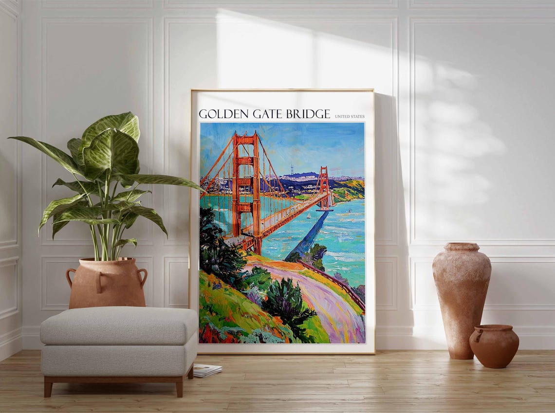 Golden Gate Bridge Green Hillside Winding Bay Road Scenic Poster - Image 2