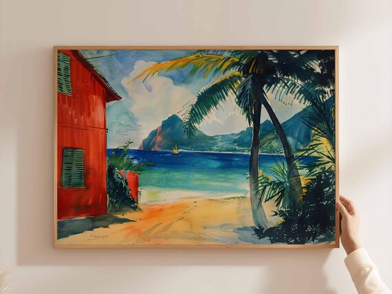 Caribbean Poster Tropical Island Travel Print Beach Wall Art Coastal Home Decor