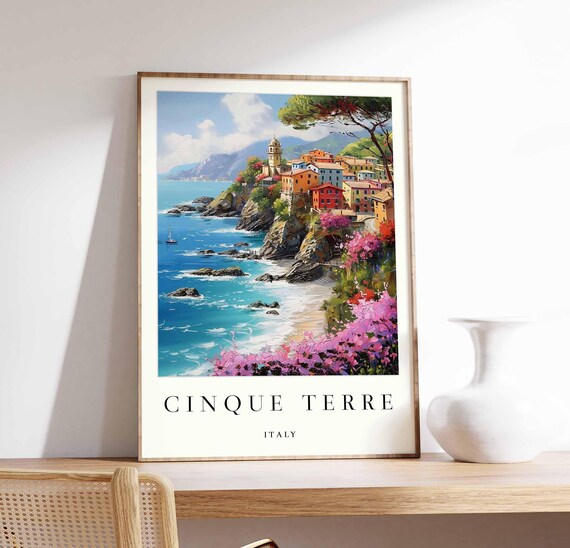 Cinque Terre Italy Colorful Cliffside Village Coastal Travel Poster
