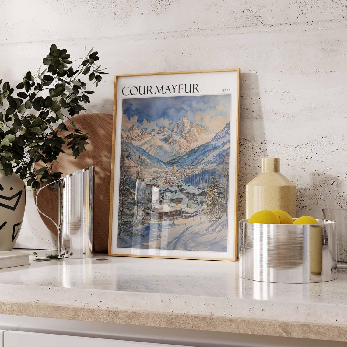 Skiing Travel Poster Skiing Art Courmayeur Poster Courmayeur Print Italian Alps Poster Italian Alps Print Winter Art Courmayeur Art - Image 2