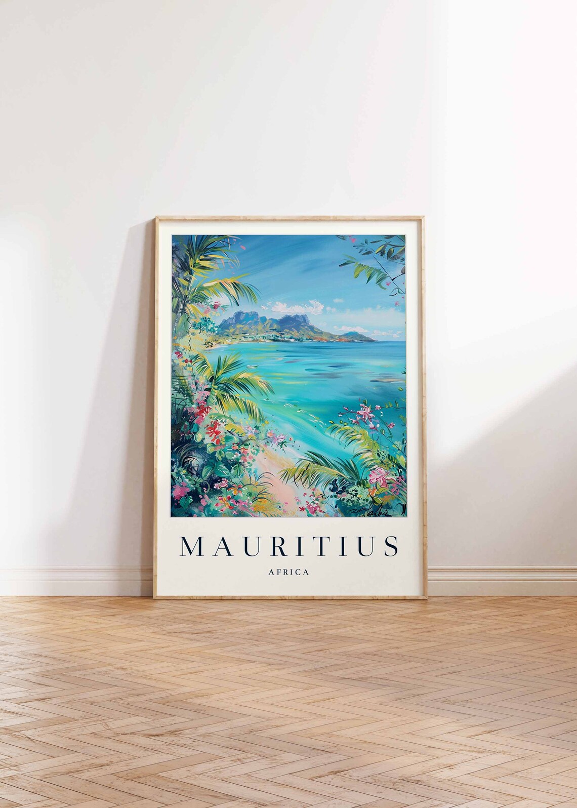 Mauritius Africa Colorful Tropical Bay Palms Painting Poster - Image 2