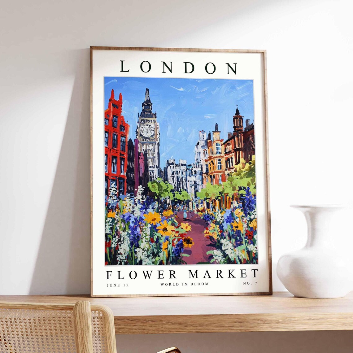 London Big Ben Flower Market Street Scene Bloom City Art Poster