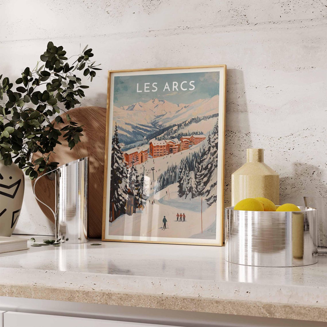 Les Arcs France Snowy Chalets Pine Forest Skiers Ski Travel Poster - Image 2