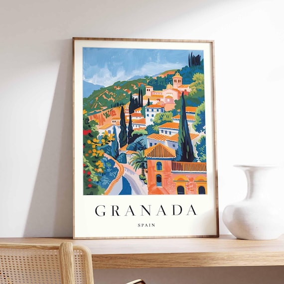Granada Spain Travel Poster, Alhambra Palace Andalusia