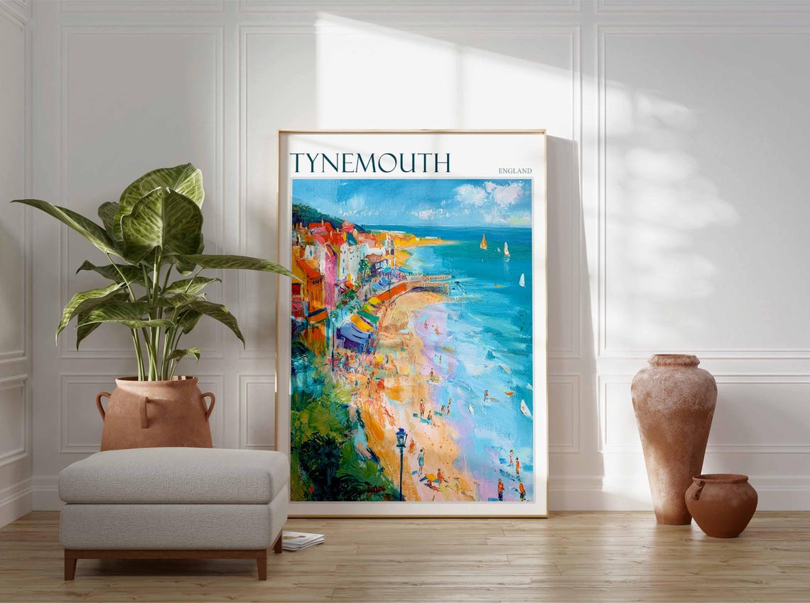 Tynemouth Bright Beach Colorful Houses Pier Sailboats Coast Poster - Image 2