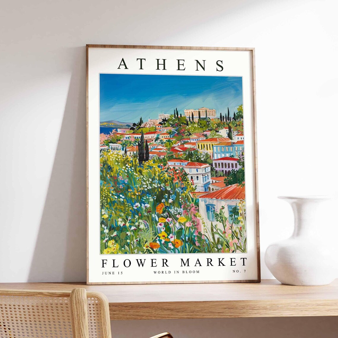 Athens Flower Market Poster Greece Print Greek Floral Wall Art City Blooms Decor Botanical Europe Travel