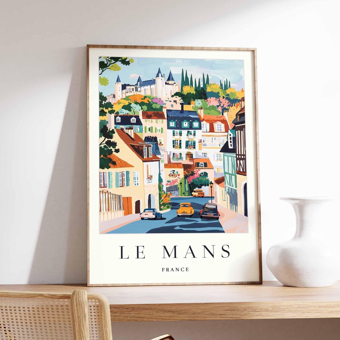 Le Mans France Vintage Cars Hill Town Cathedral Street View Poster