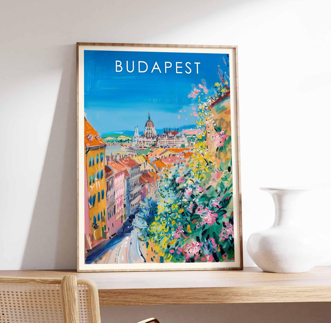 Budapest Parliament River View Painterly Colorful Art Poster