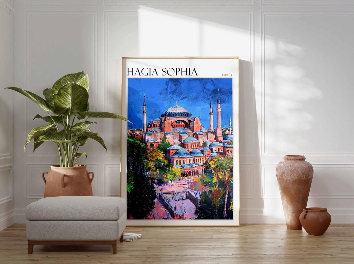 Hagia Sophia Dome Minarets Lush Gardens Turkey Travel Poster - Image 2