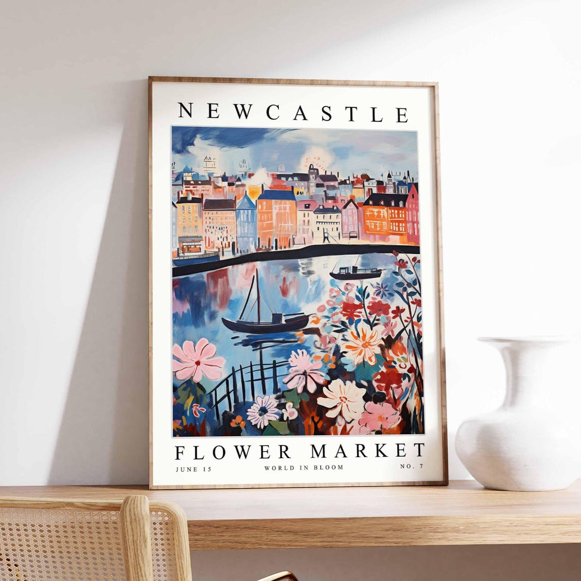 Newcastle Flower Market Riverfront Boats Skyline Bloom Poster