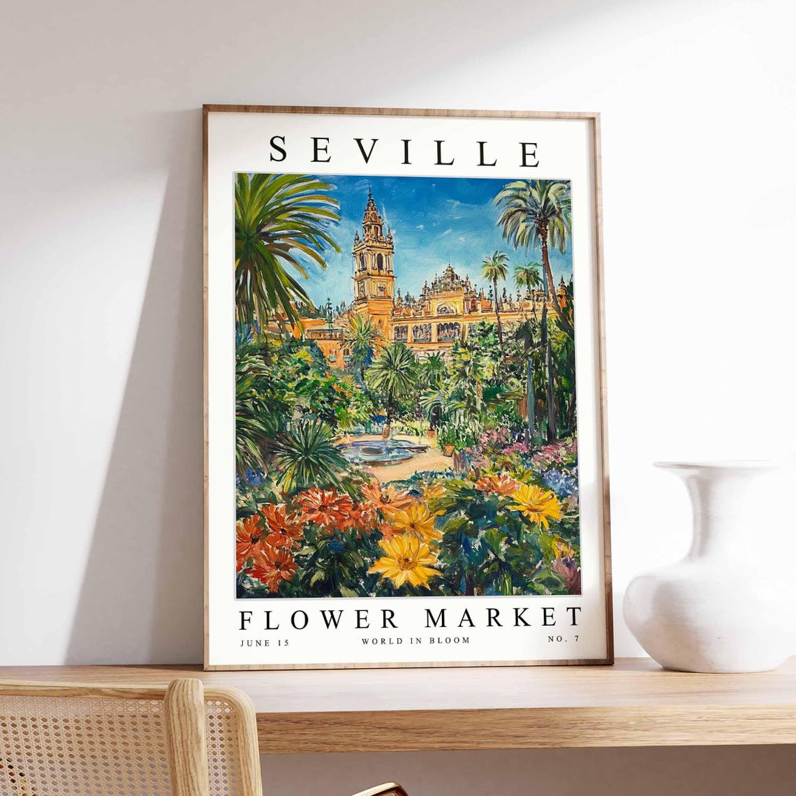 Seville Flower Market Poster Sevilleprint Spanish Floral Wall Art Sevillefloral Decor Botanical Spain Print Europe Travel