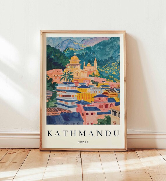 Kathmandu Nepal Travel Poster Himalayan Buddhist Decor