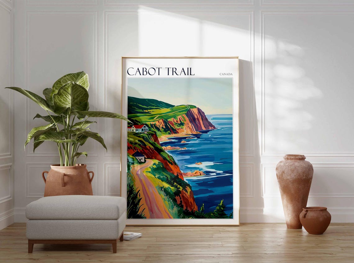 Cabot Trail Canada Red Cliffs and Village Road Ocean View Poster - Image 2