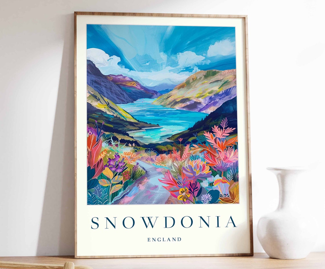Snowdonia Mountain Lake Valley Wildflower Meadow England Poster