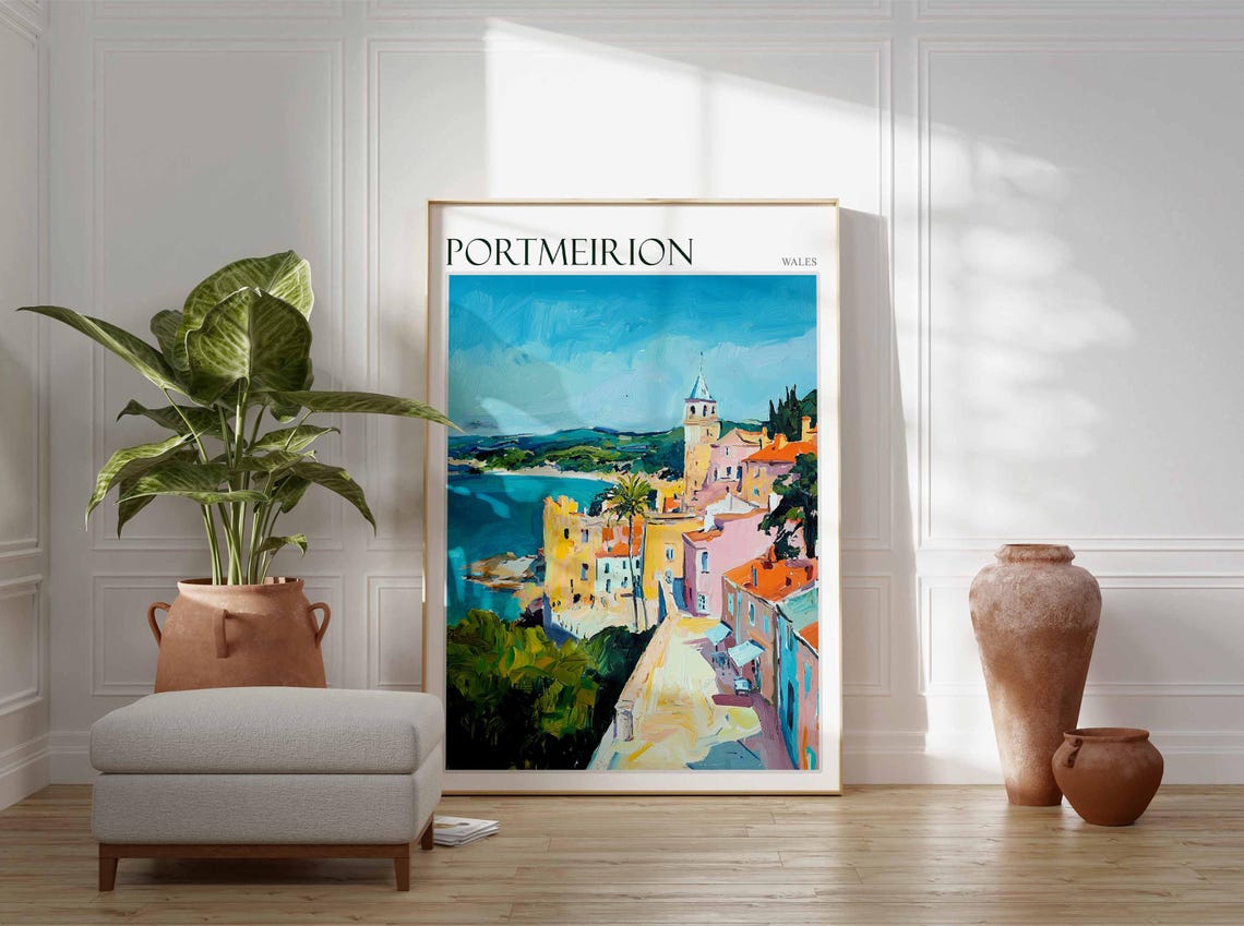 Portmeirion Poster Wales Poster Uk Travel Poster Coastal Wall Art British Decor European Travel Poster Uk Landscape Poster Uk Print - Image 4