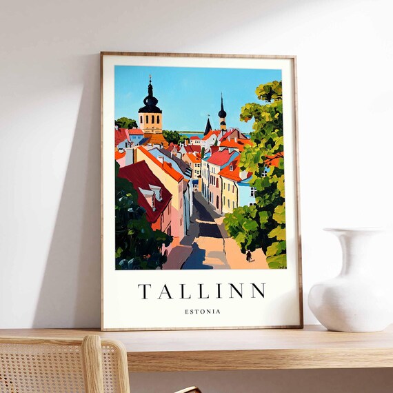 Tallinn Estonia Old Town Street with Church Spires Cityscape Art Print