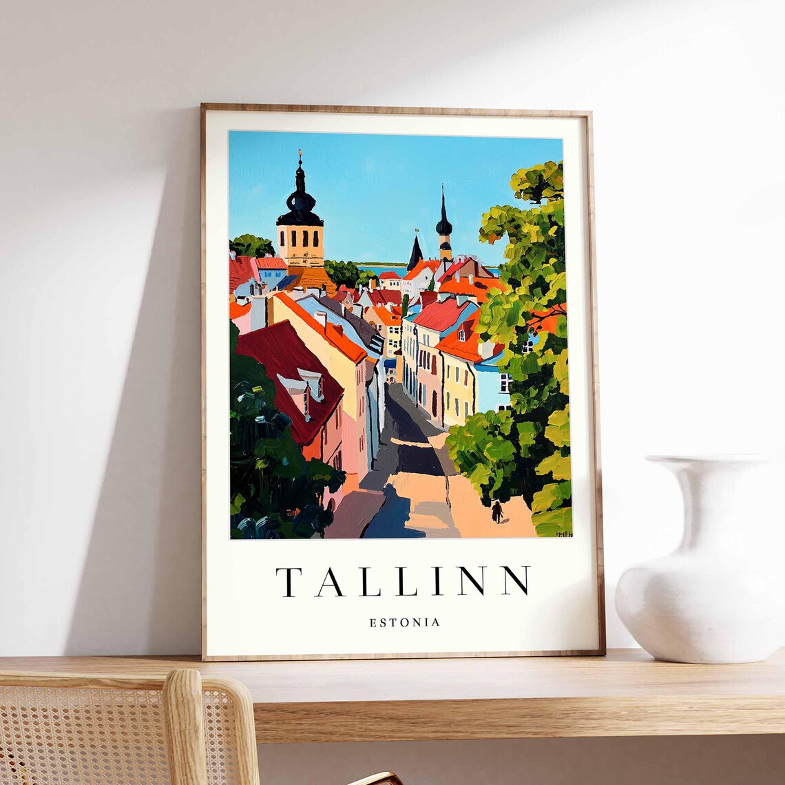 Tallinn Estonia Old Town Street with Church Spires Cityscape Art Print