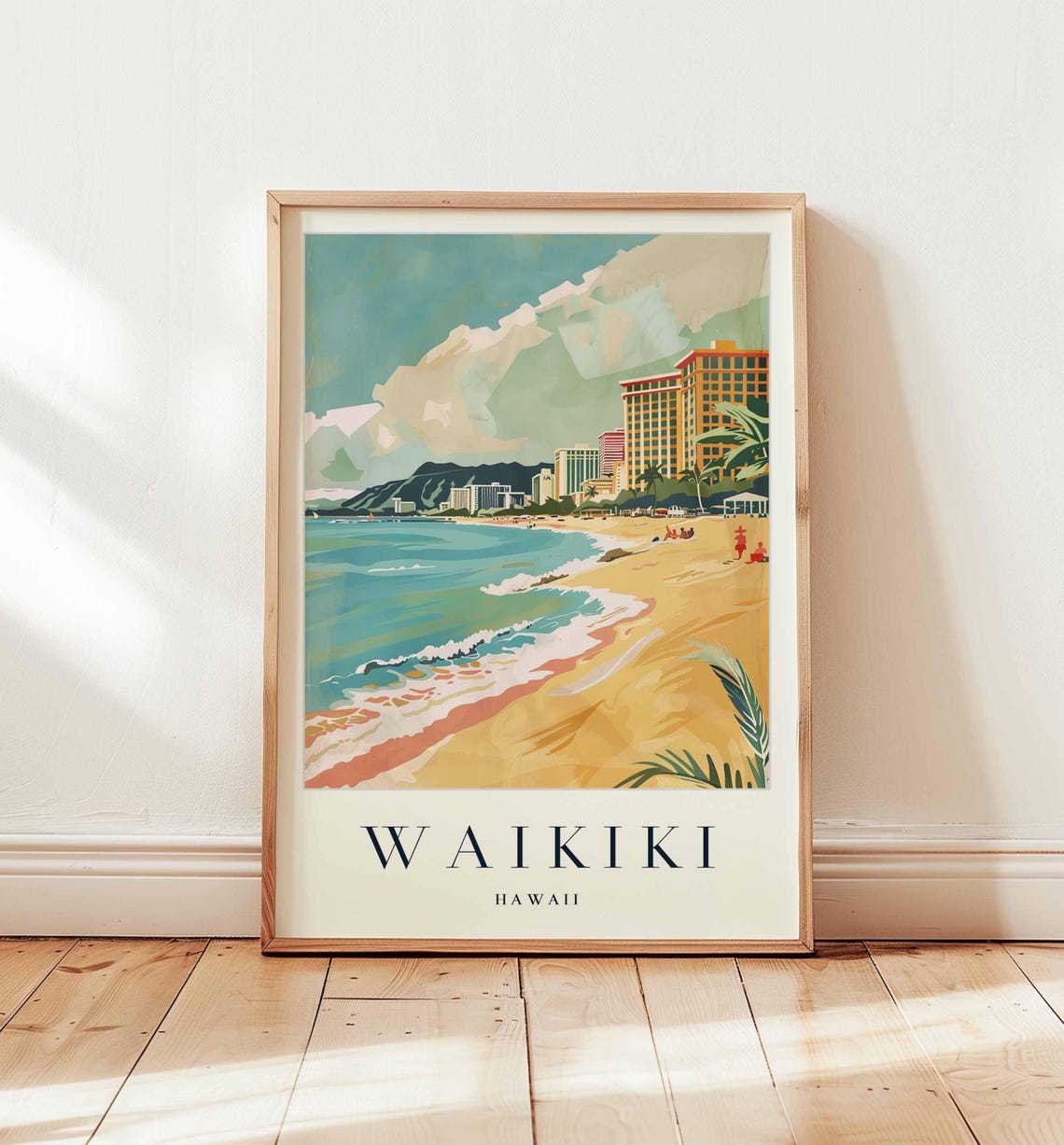 Waikiki Hawaii Beach Travel Art Honolulu Surf Oceanfront Poster