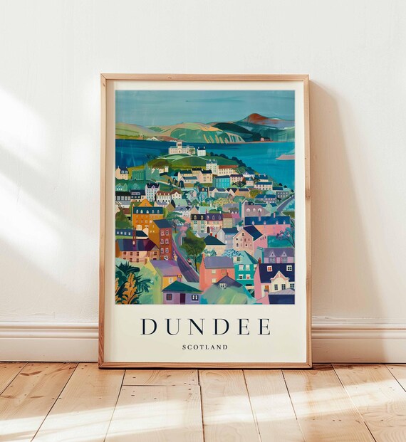 Dundee Scotland Painted Colorful Harbor Cityscape Travel Art Poster