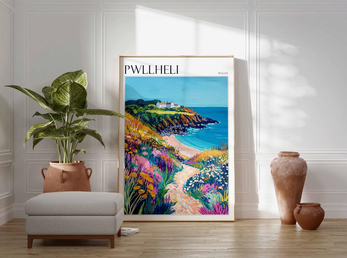 Pwllheli Wales Wildflower Coastal Path Beach Cottage Headland Poster - Image 4