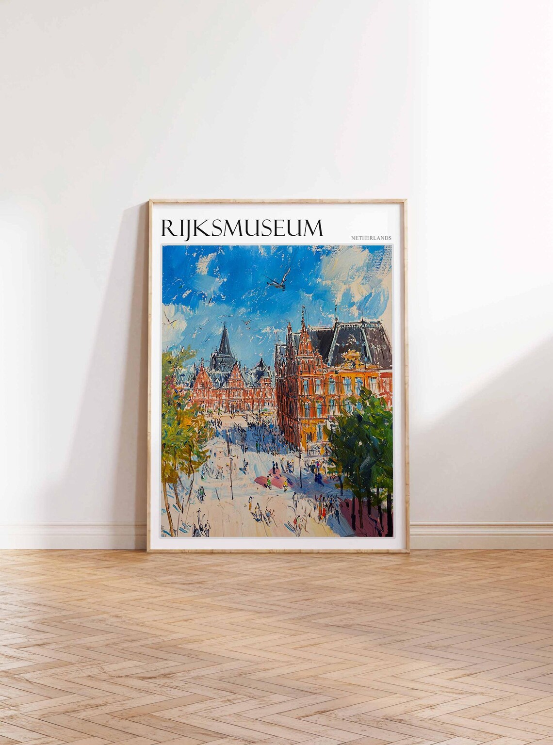 Rijksmuseum Netherlands Sunlit Plaza Oil Painting Travel Poster - Image 2
