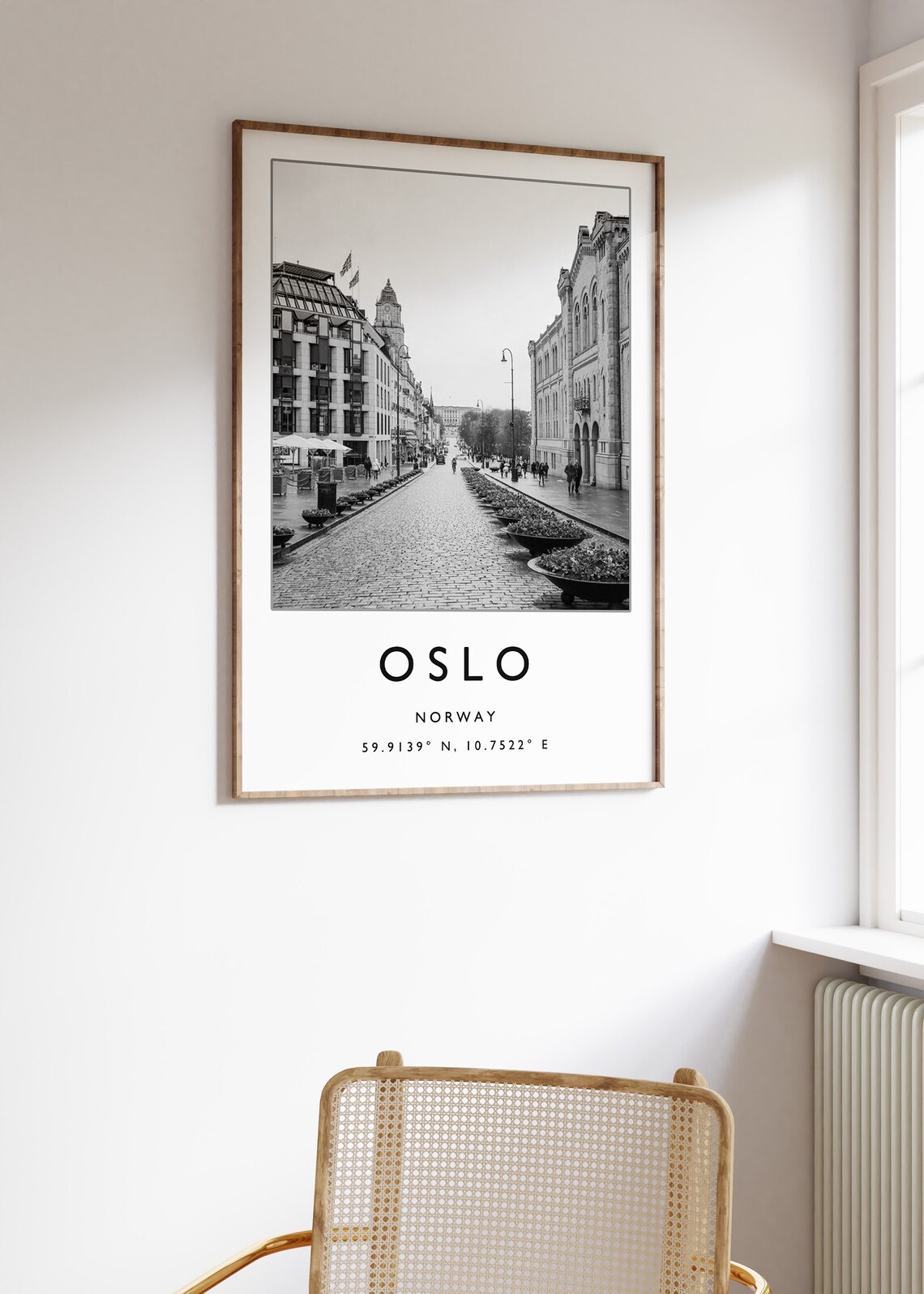 Oslo Norway Black and White Historic City Street Photo Travel Poster - Image 2
