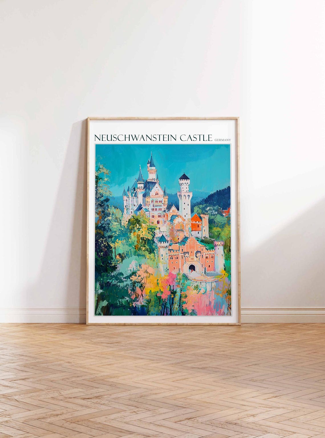 Neuschwanstein Castle Teal Expressive Painterly Style Poster - Image 2