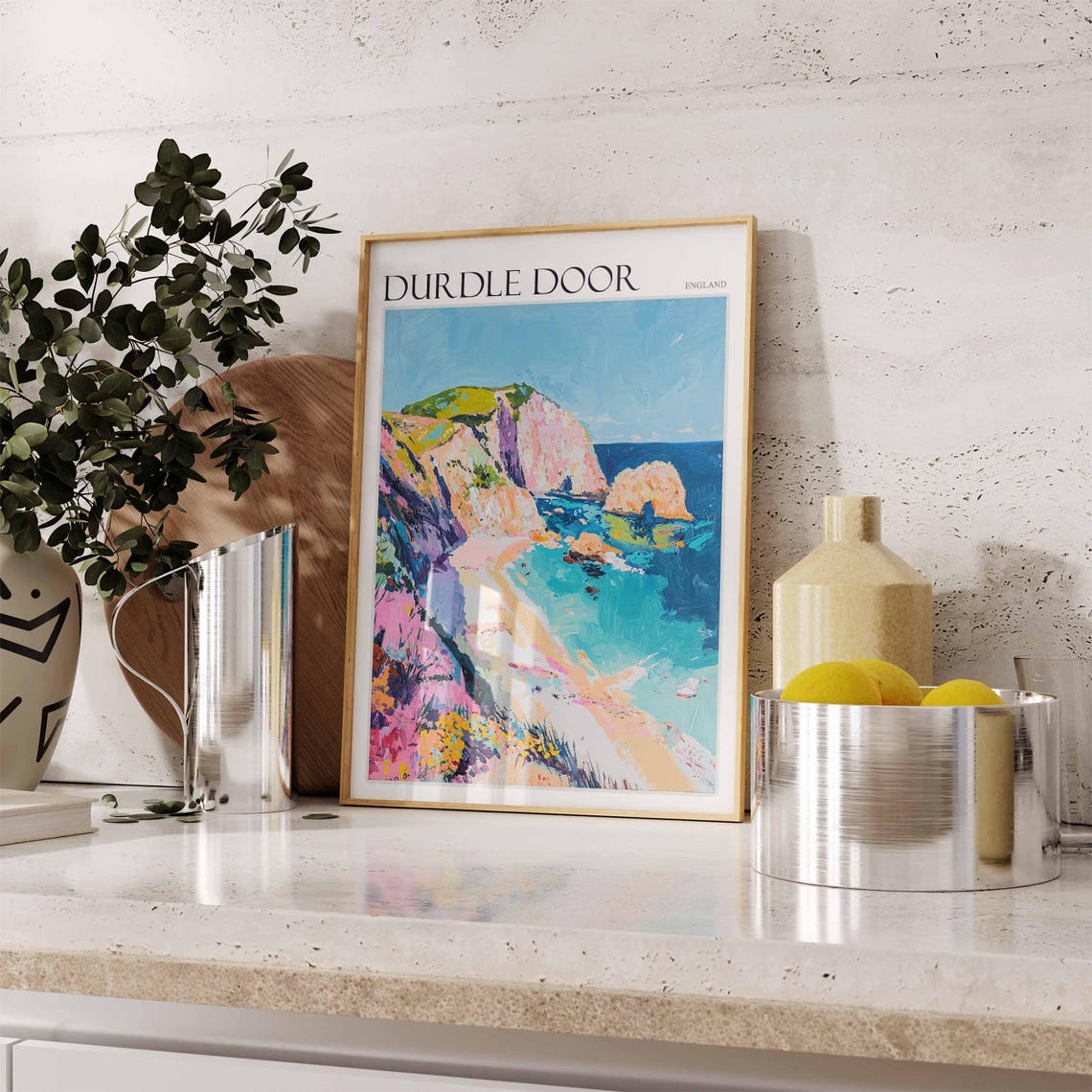 Durdle Door England Bold Colorful Cliff Coast Artwork Poster - Image 2