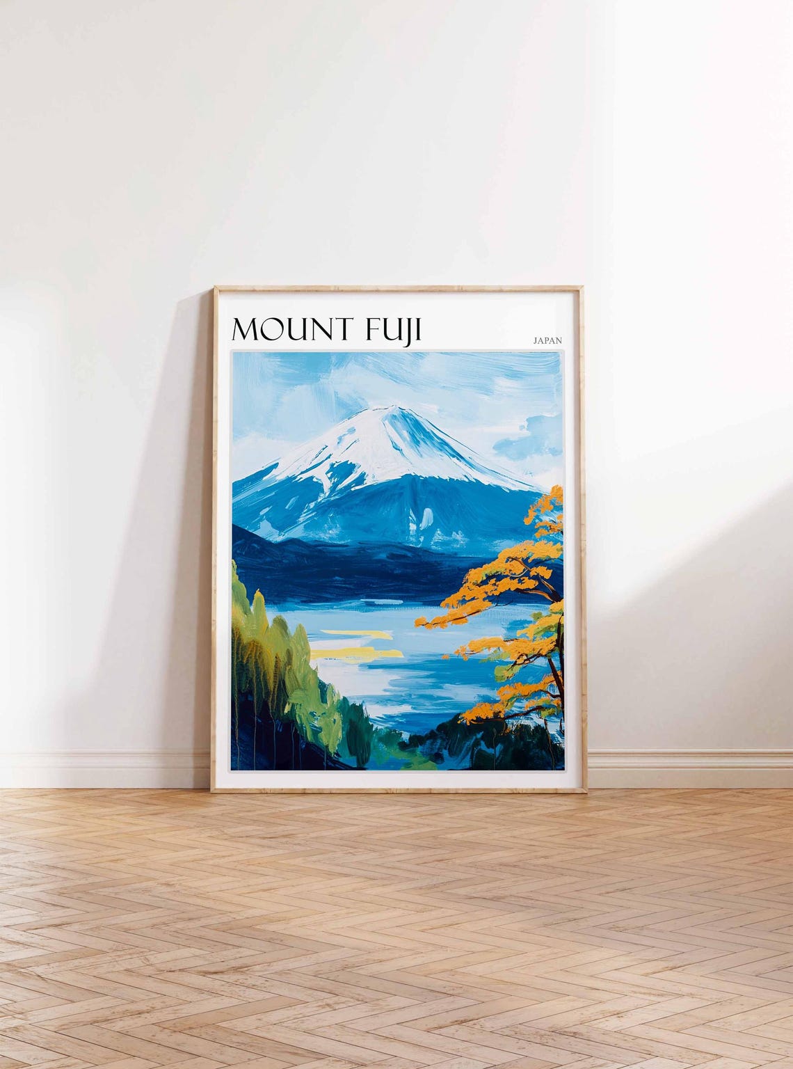 Mount Fuji Japan Golden Autumn Lake Reflection Painting Poster - Image 2