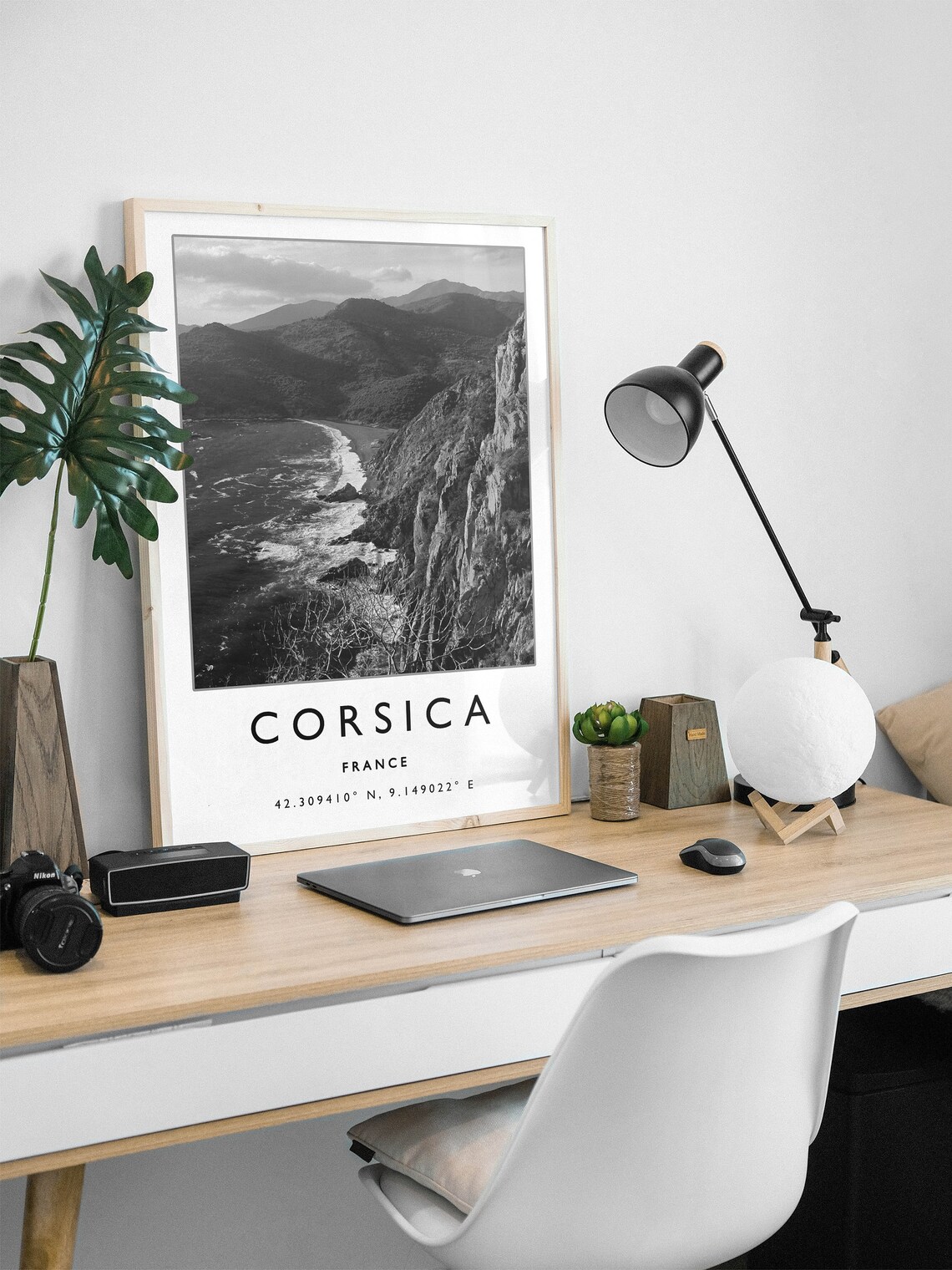 Corsica France Black and White Rugged Coastline Photo Poster - Image 3