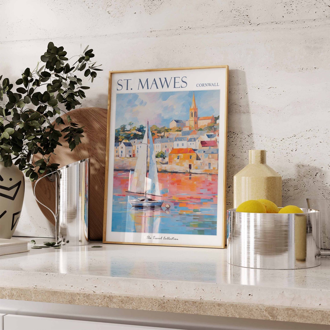 St Mawes Cornwall Sailboat Church Spire Scene Vintage Travel Poster - Image 2