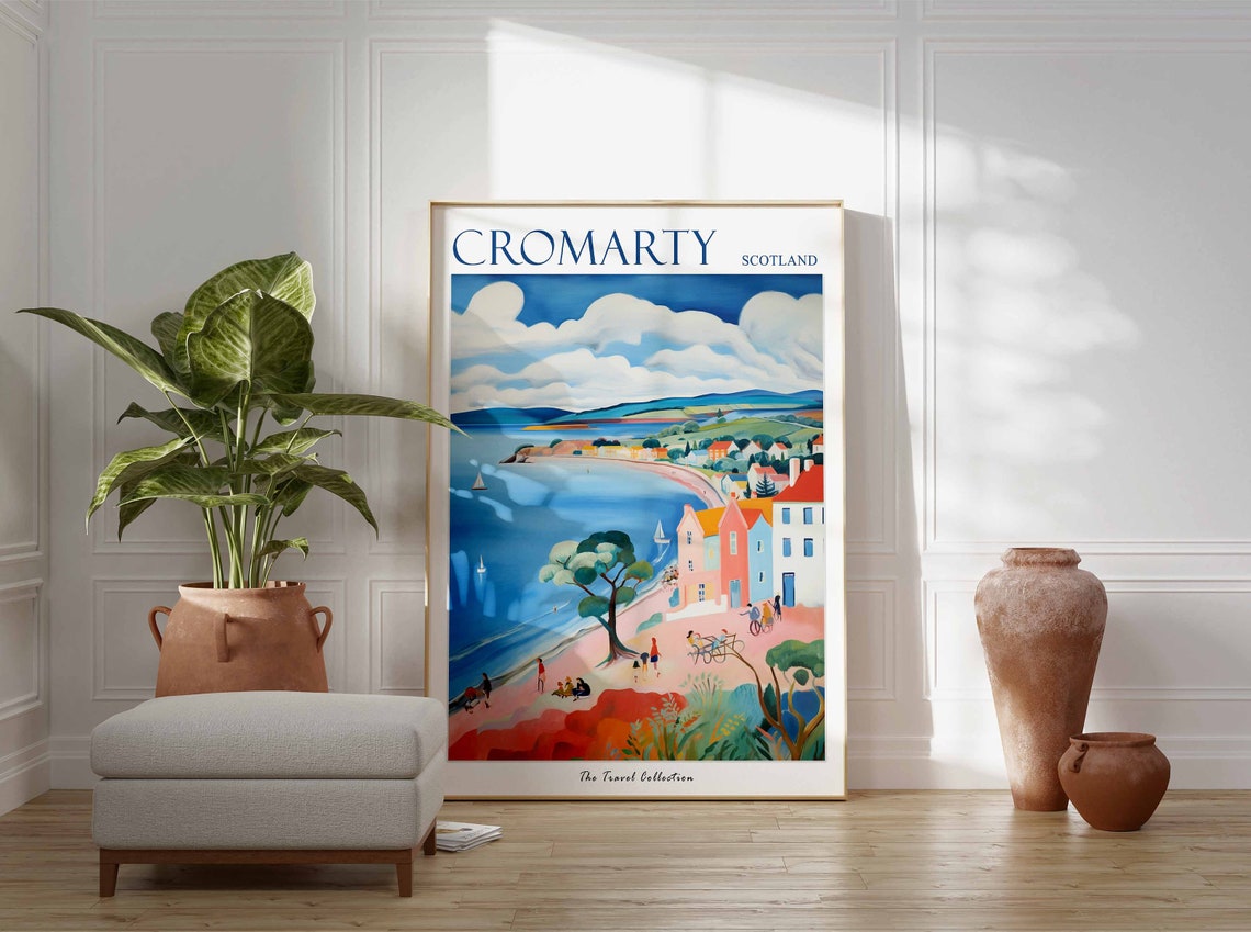 Cromarty Scotland Colorful Seafront Cyclists Seaside Travel Poster - Image 3